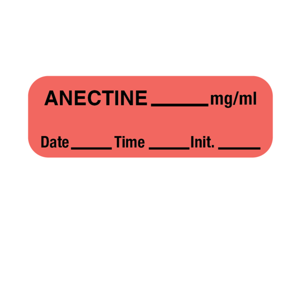 Nevs Label, Anectine 1/2" x 1-1/2" Flr Red w/Black LANT-1482D